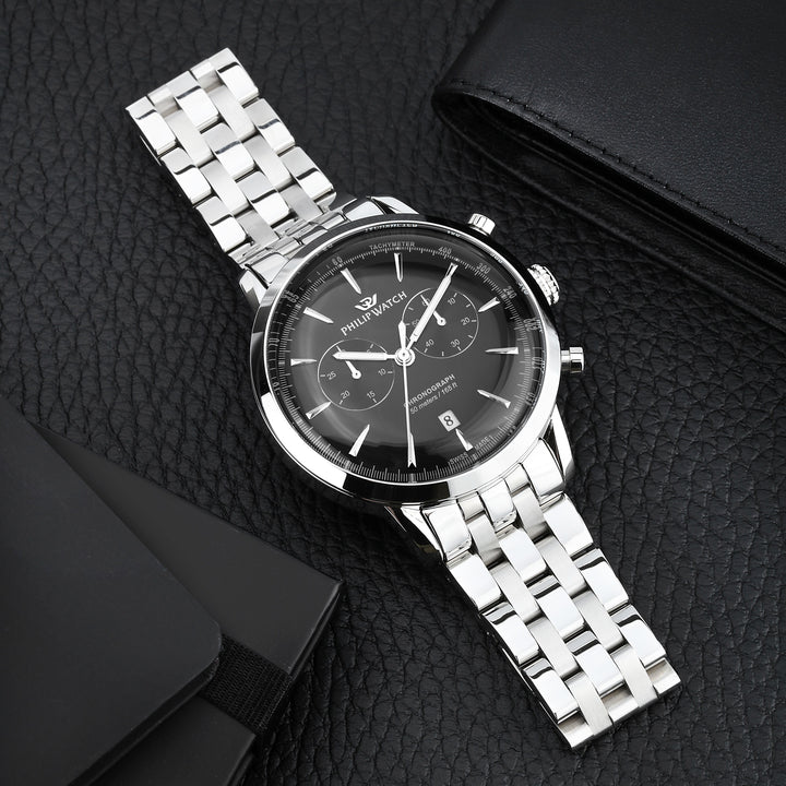 Philip Watch Sunray Classic R8273680001 - Chronograaf Swiss Made Herenhorloge - 41 MM - Zwart/Zilver