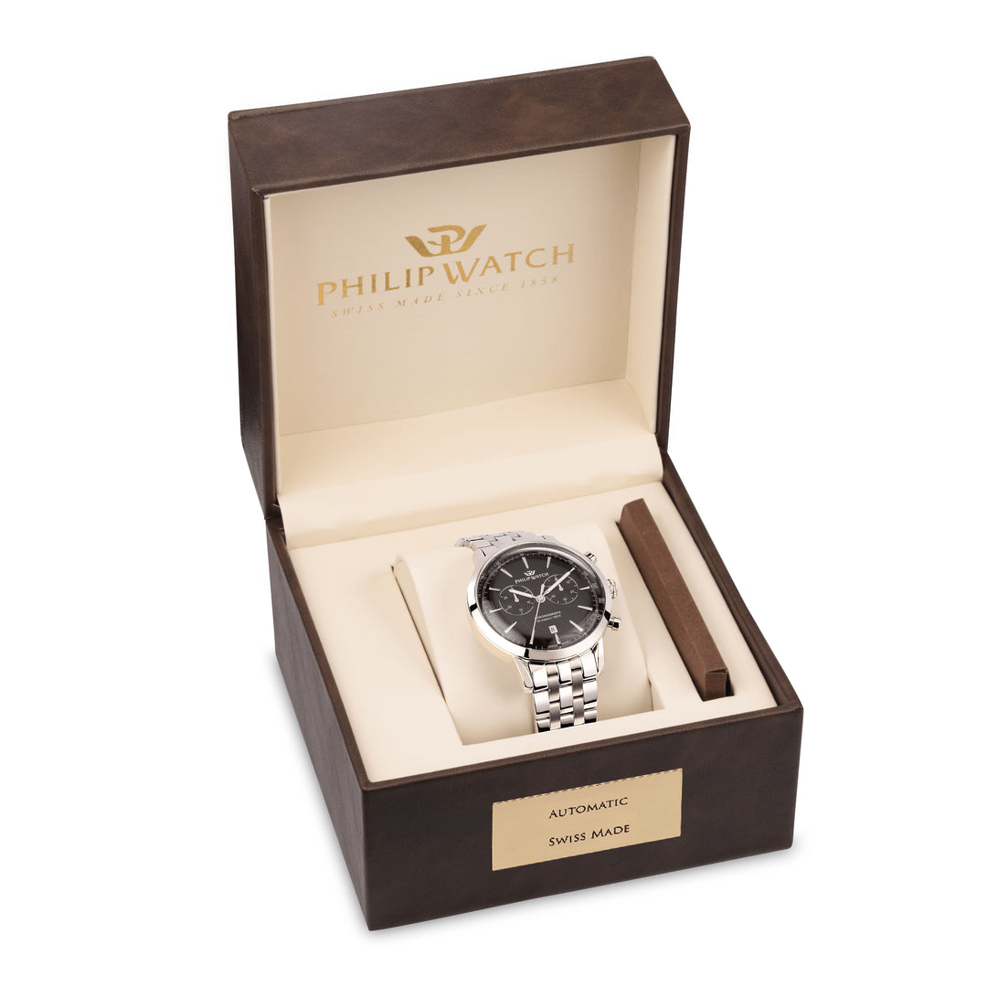 Philip Watch Sunray Classic R8273680001 - Chronograaf Swiss Made Herenhorloge - 41 MM - Zwart/Zilver