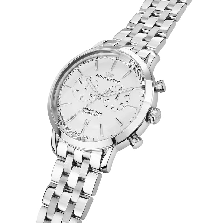 Philip Watch Sunray Classic R8273680002 - Chronograaf Swiss Made Herenhorloge - 41 MM - Wit/Zilver