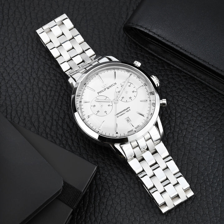 Philip Watch Sunray Classic R8273680002 - Chronograaf Swiss Made Herenhorloge - 41 MM - Wit/Zilver