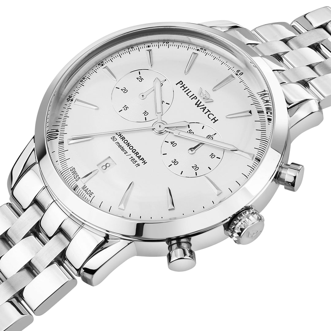Philip Watch Sunray Classic R8273680002 - Chronograaf Swiss Made Herenhorloge - 41 MM - Wit/Zilver
