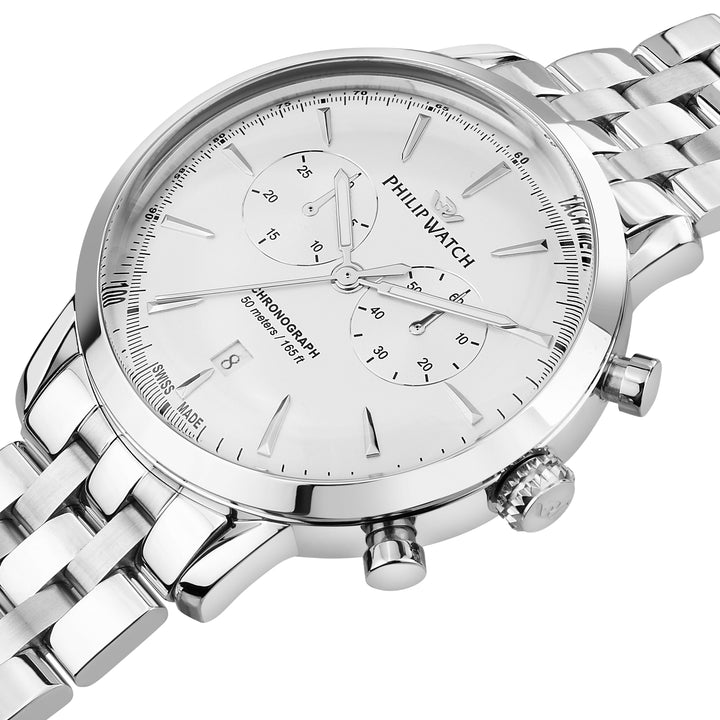 Philip Watch Sunray Classic R8273680002 - Chronograaf Swiss Made Herenhorloge - 41 MM - Wit/Zilver