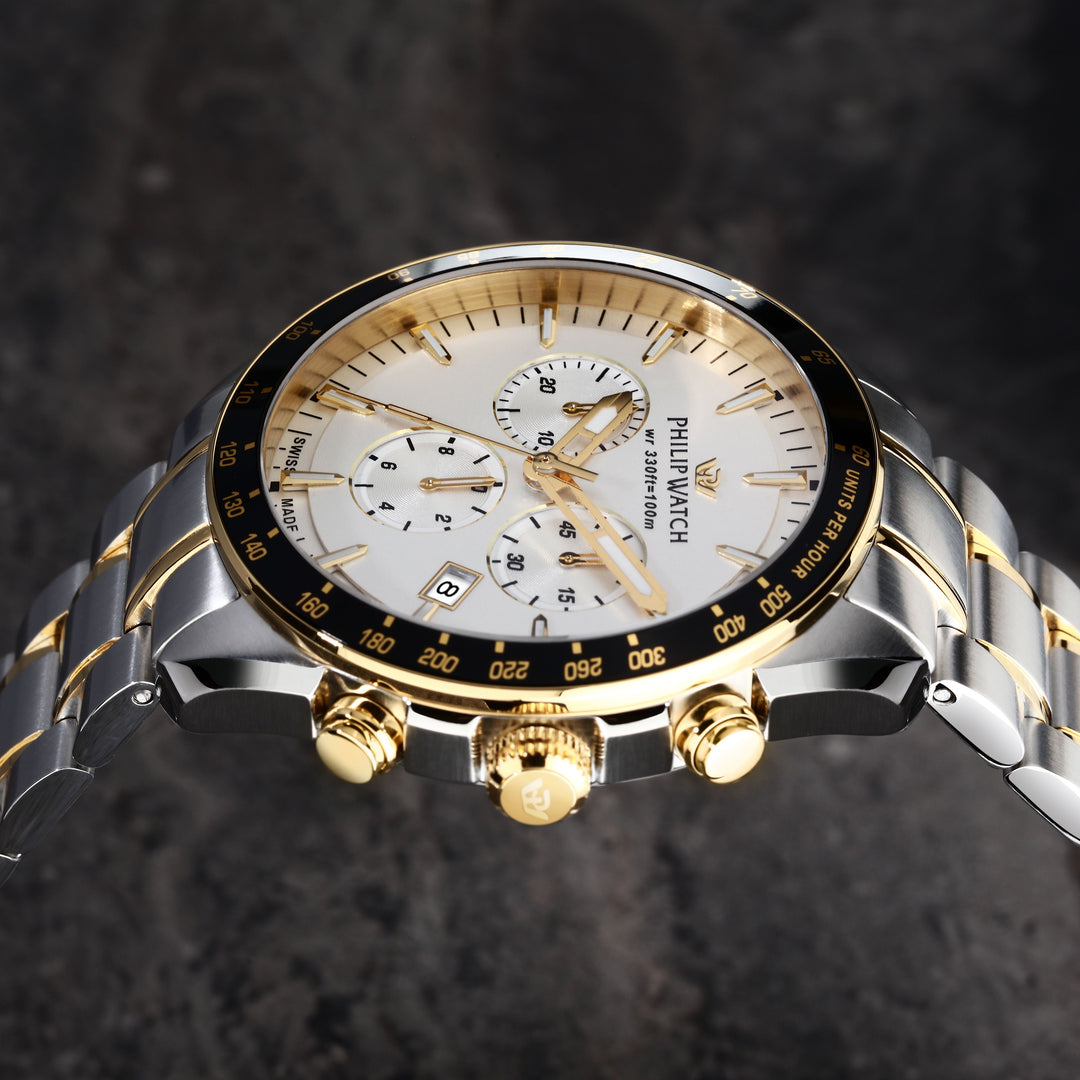 Philip Watch Blaze Sport R8273995016 - Chronograaf Swiss Made Herenhorloge - 42 MM - Zilver/Goud/Zwart