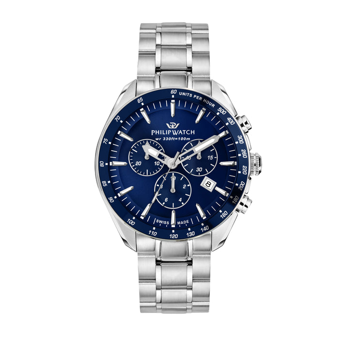 Philip Watch Blaze Sport R8273995017 - Chronograaf Swiss Made Herenhorloge - 42 MM - Zilver/Blauw
