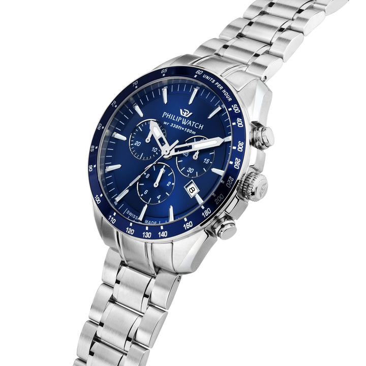 Philip Watch Blaze Sport R8273995017 - Chronograaf Swiss Made Herenhorloge - 42 MM - Zilver/Blauw