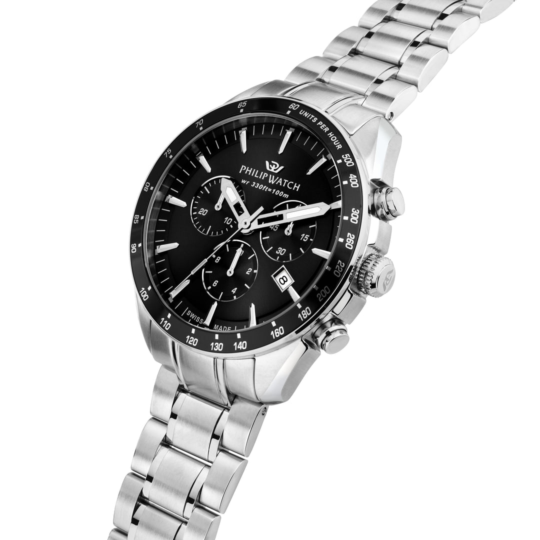 Philip Watch Blaze Sport R8273995018 - Chronograaf Swiss Made Herenhorloge - 42 MM - Zilver/Zwart