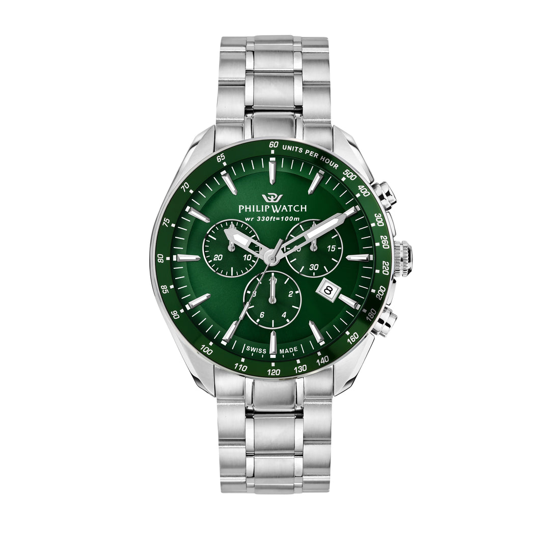 Philip Watch Blaze Sport R8273995019 - Chronograaf Swiss Made Herenhorloge - 42 MM - Zilver/Groen