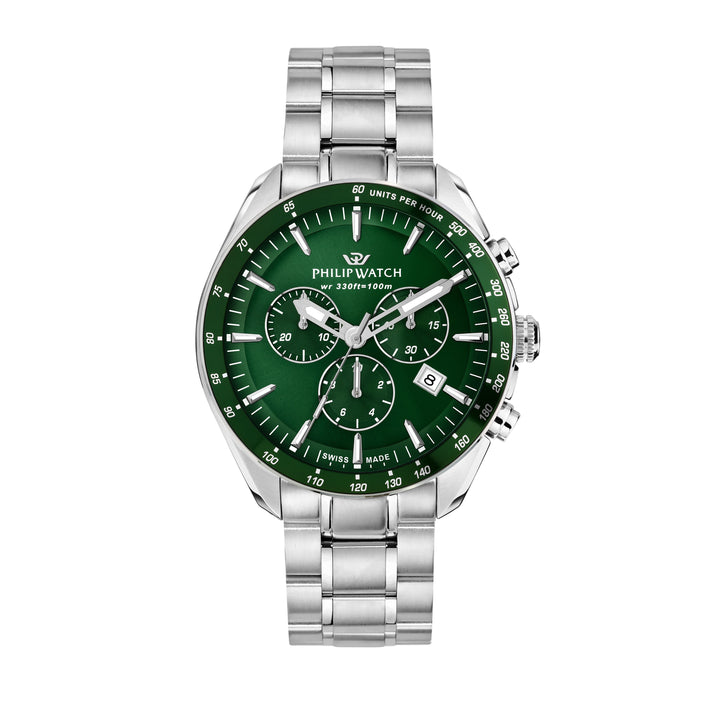 Philip Watch Blaze Sport R8273995019 - Chronograaf Swiss Made Herenhorloge - 42 MM - Zilver/Groen