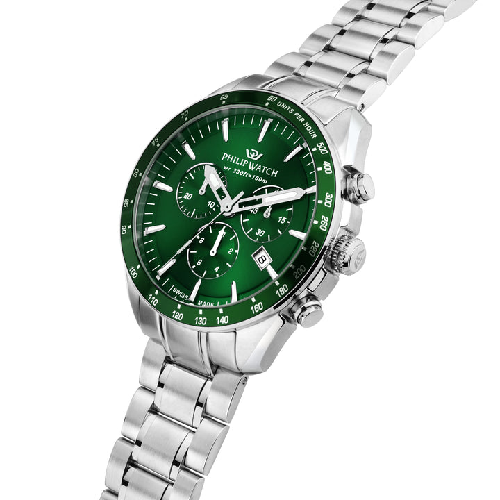 Philip Watch Blaze Sport R8273995019 - Chronograaf Swiss Made Herenhorloge - 42 MM - Zilver/Groen