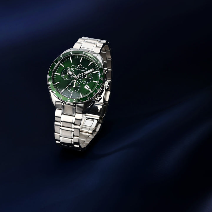 Philip Watch Blaze Sport R8273995019 - Chronograaf Swiss Made Herenhorloge - 42 MM - Zilver/Groen
