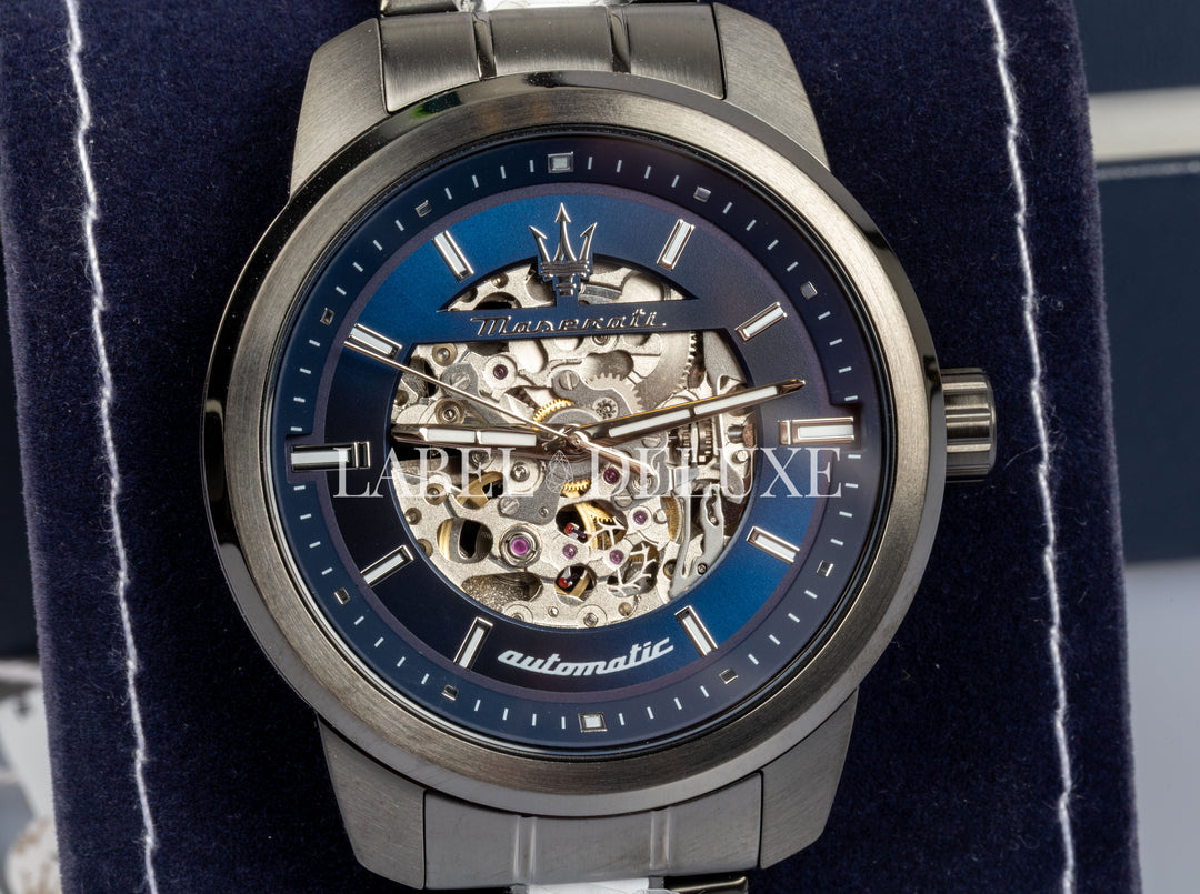Maserati Successo watch R8823121002 - Automatisch Herenhorloge - 44 MM - Gunmetal Blauw