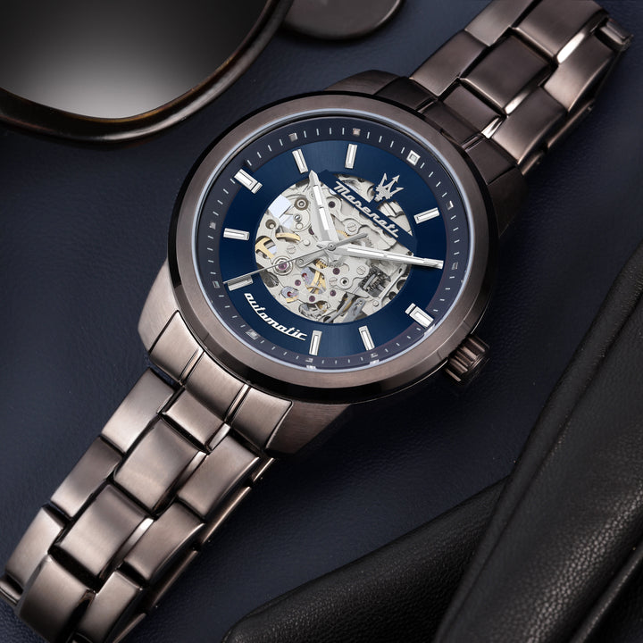 Maserati Successo watch R8823121002 - Automatisch Herenhorloge - 44 MM - Gunmetal Blauw