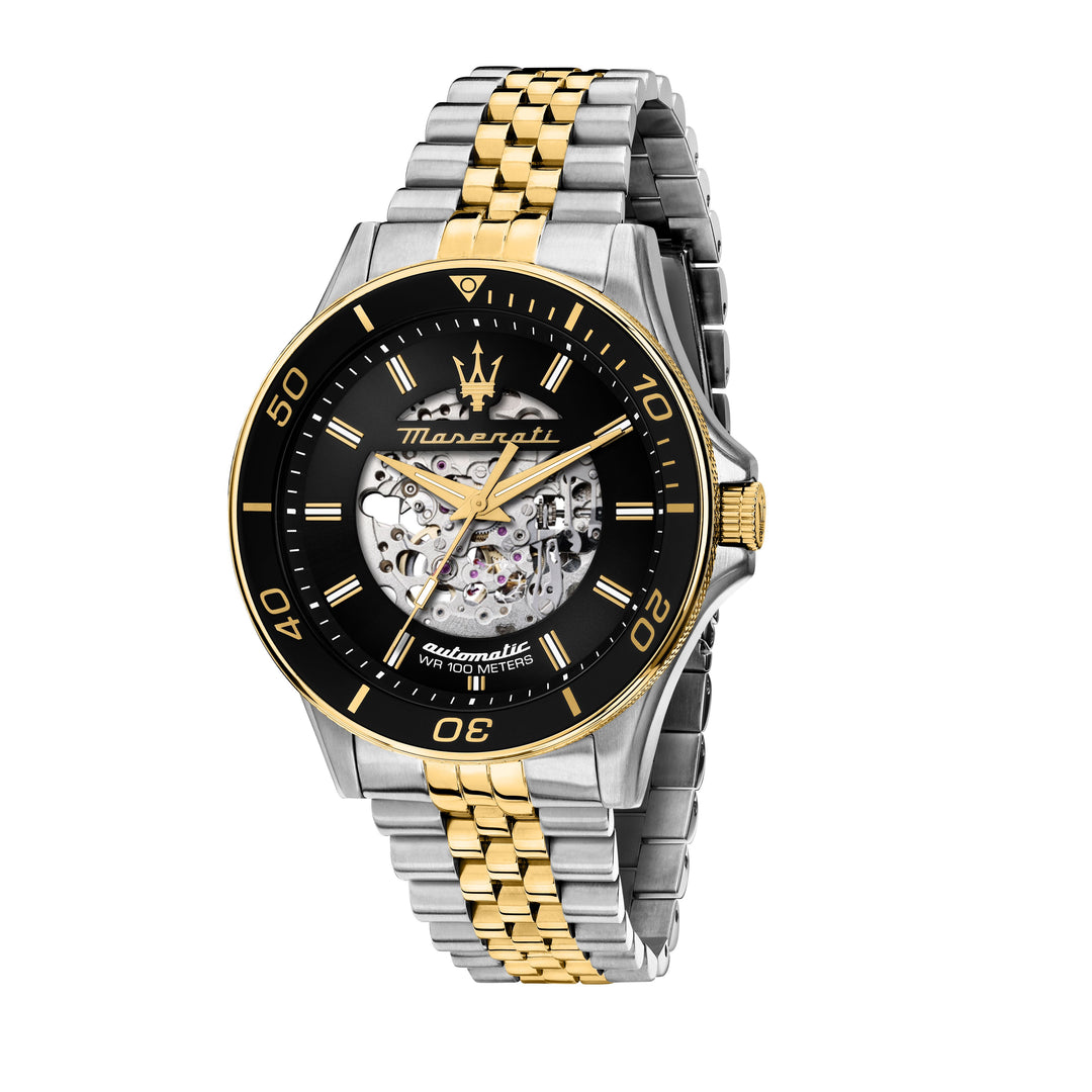 Maserati Sfida R8823140010 automatisch herenhorloge 44mm zilver zwart goud voorkant