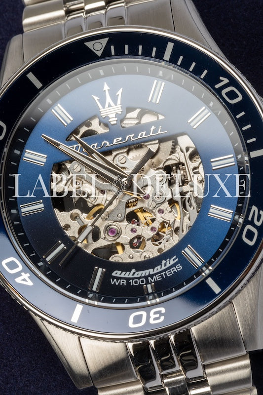Maserati Sfida watch R8823140011  Automatisch Herenhorloge - 44 mm - Zilver/Blauw