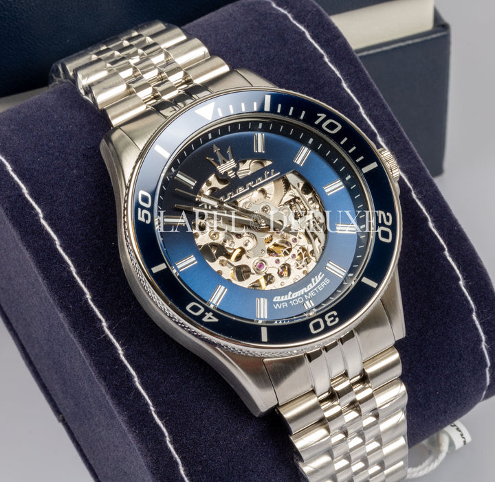 Maserati Sfida watch R8823140011  Automatisch Herenhorloge - 44 mm - Zilver/Blauw