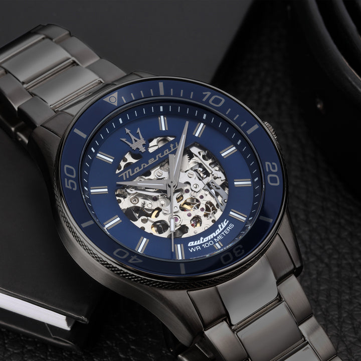 Maserati Sfida watch R8823140015 - Automatisch Herenhorloge - 44 mm - Gunmetal Blauw