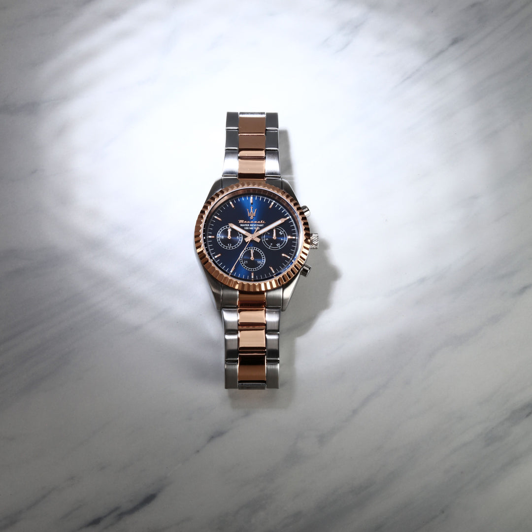 Maserati Competizione R8853100040 - Chronograaf Herenhorloge - 43 MM - Blauw Roségoud Zilver