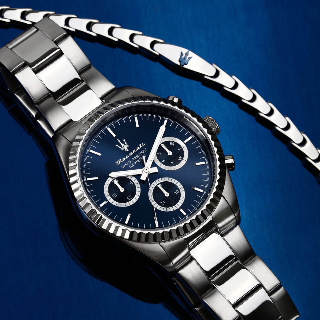 Maserati Competizione watch R8853100047 - Heren horloge + armband giftset - 43 mm - Zilver Blauw