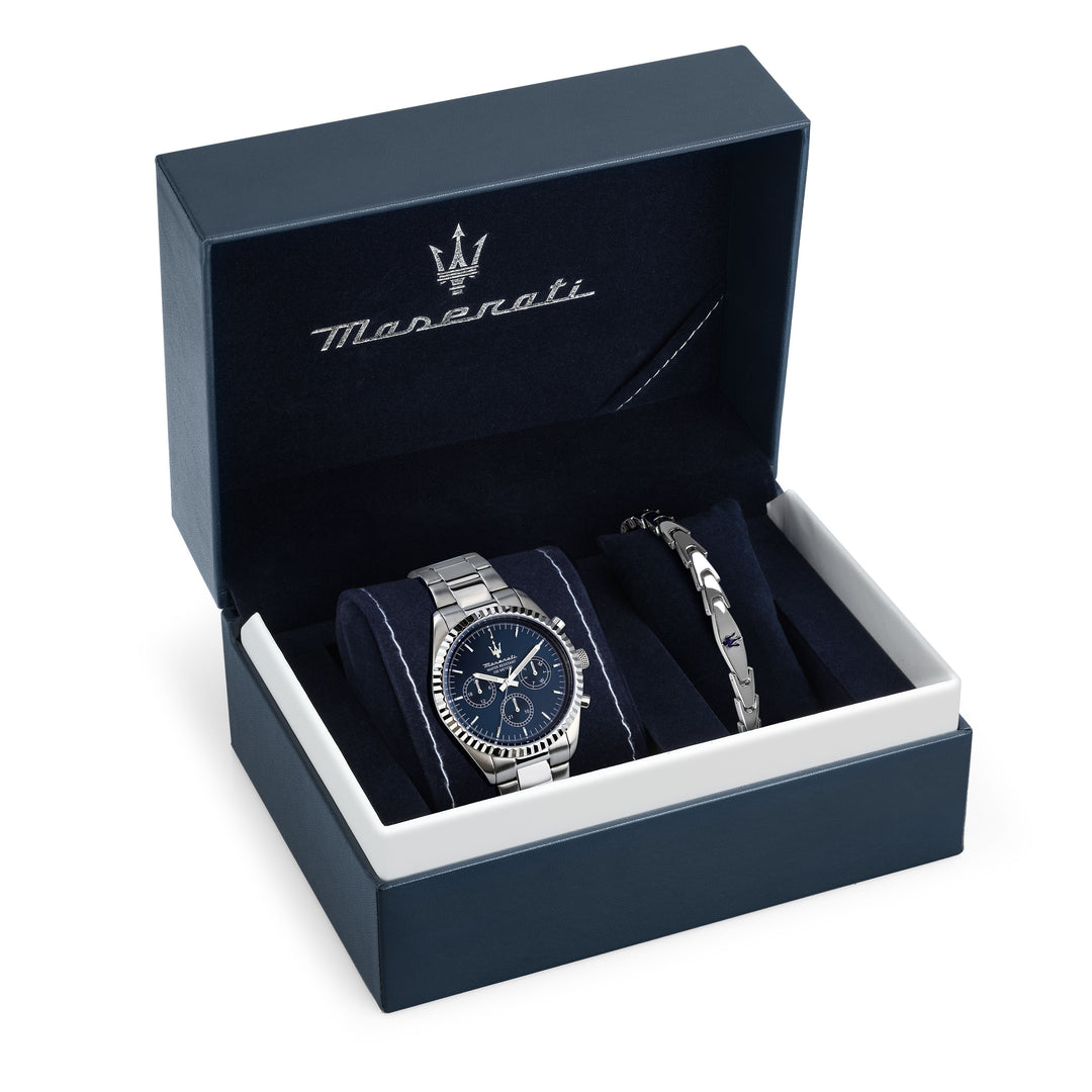 Maserati Competizione watch R8853100047 - Heren horloge + armband giftset - 43 mm - Zilver Blauw