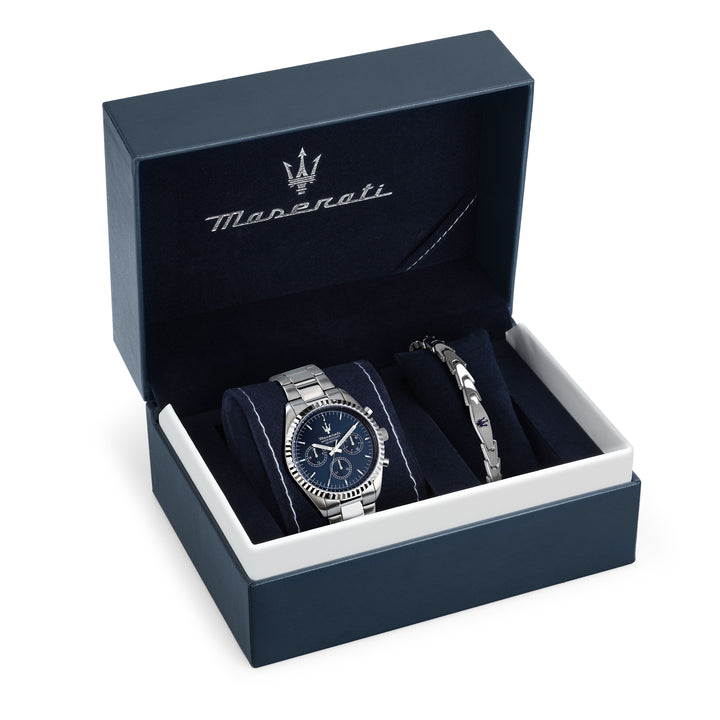 Maserati Competizione watch R8853100047 - Heren horloge + armband giftset - 43 mm - Zilver Blauw
