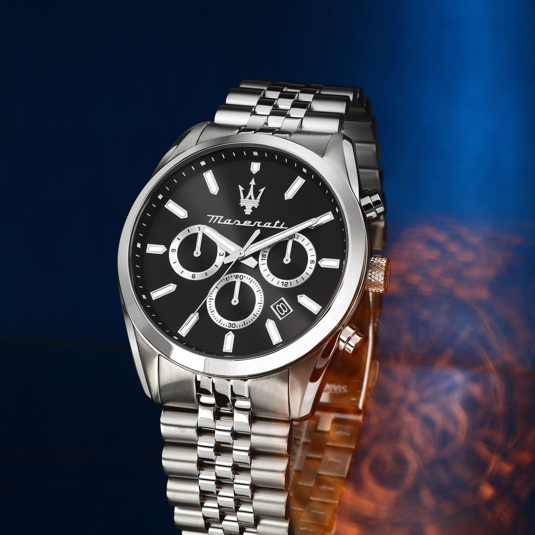 Maserati Attrazione watch R8853151022 - Chronograaf Herenhorloge - 43 MM - Zilver/Zwart