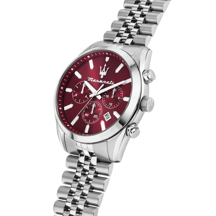 Maserati Attrazione watch R8853151024 - Chronograaf Herenhorloge - 43 MM - Burgundy/Zilver
