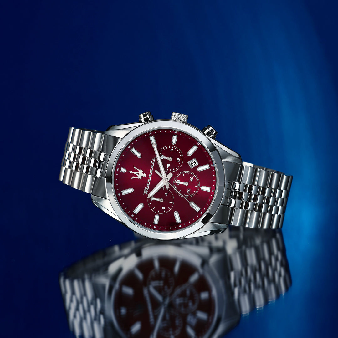 Maserati Attrazione watch R8853151024 - Chronograaf Herenhorloge - 43 MM - Burgundy/Zilver