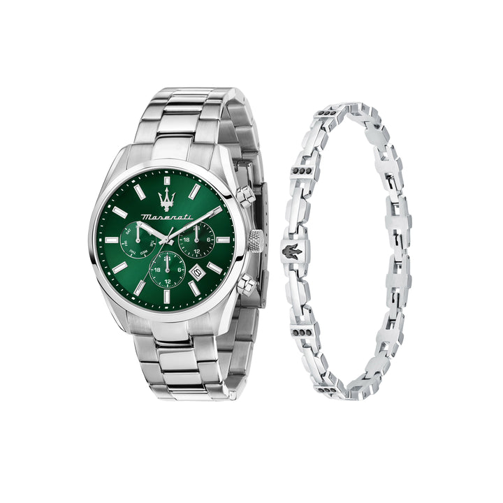 Attrazione R8853151036 - Giftpack Chronograaf Herenhorloge & Armband - Zilverkleurig Groen