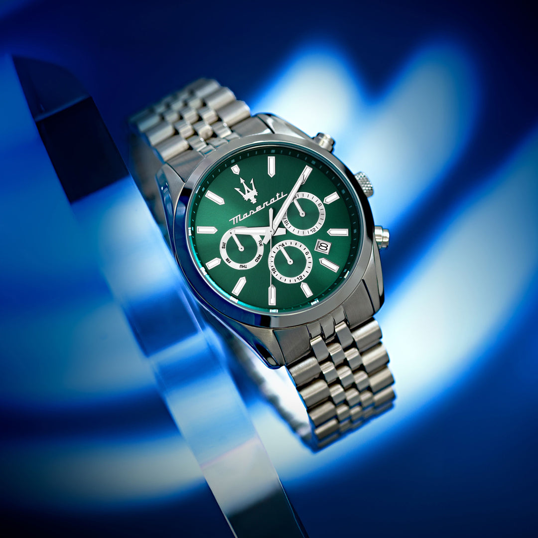 Maserati Attrazione watch R8853151038 - Chronograaf Herenhorloge - 43 MM - Zilver/Groen