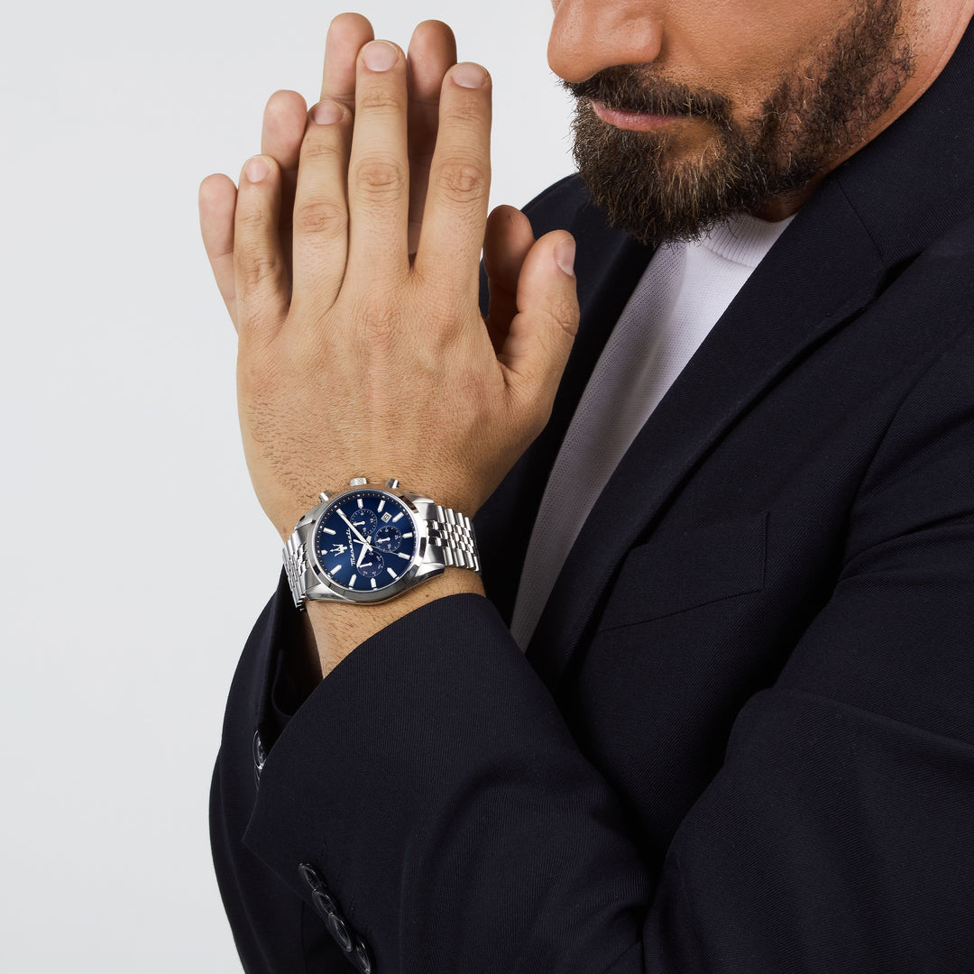 Maserati Attrazione watch R8853151040 - Chronograaf Herenhorloge - 43 MM - Blauw/Zilver