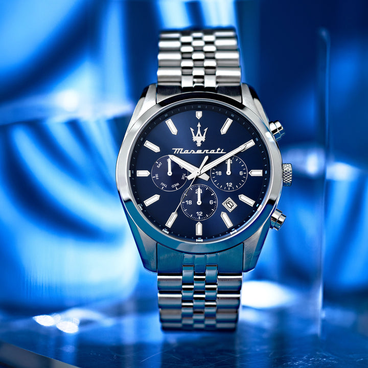Maserati Attrazione watch R8853151040 - Chronograaf Herenhorloge - 43 MM - Blauw/Zilver