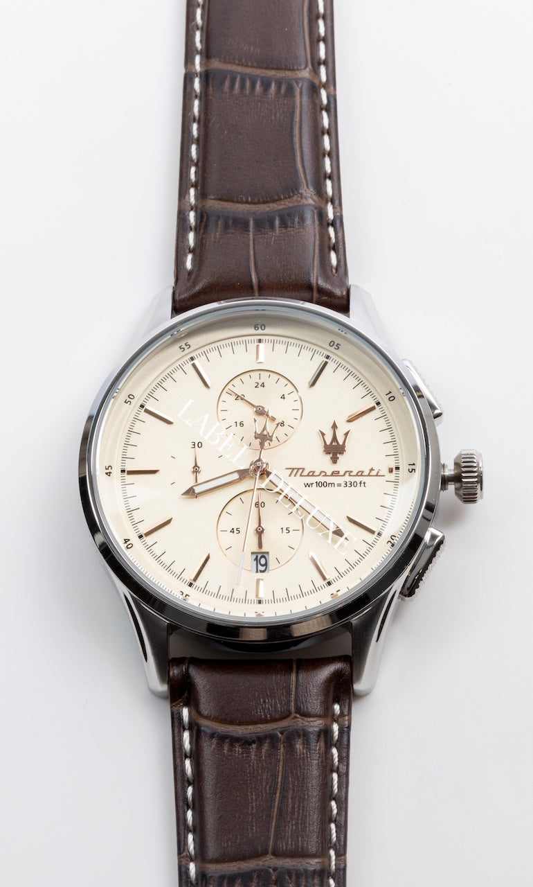 Maserati Sorpasso watch R8871624010 - Chronograaf Herenhorloge - Beige/Rosegoud - 43 MM