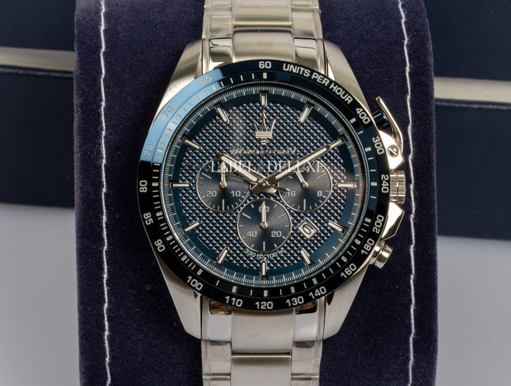 Maserati Traguardo R8873612043 - Chronograaf Herenhorloge - 45 MM - Zilver Blauw