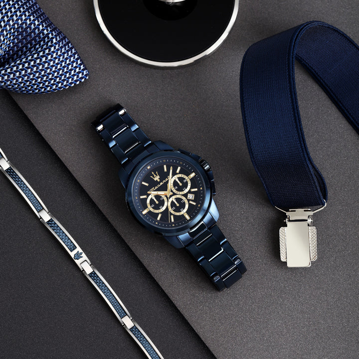 Maserati Successo R8873621042 - Herenhorloge + armband Giftstet - 44 mm - Blauw Goud Zilver