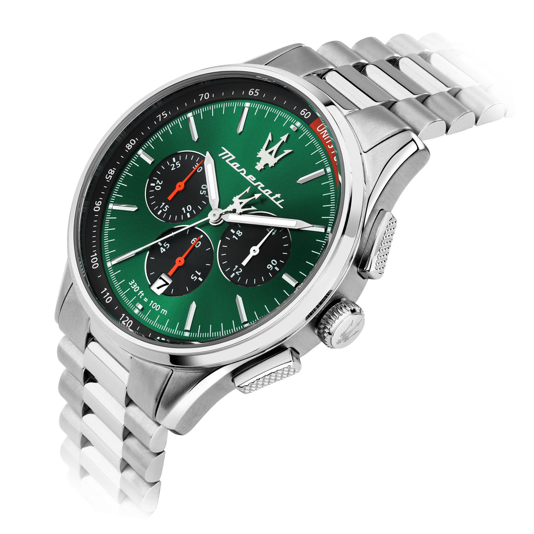 Maserati Sorpasso R8873624002 - Chronograaf Herenhorloge Special Edition - 42 mm - Zilver Groen Zwart + 2 Straps