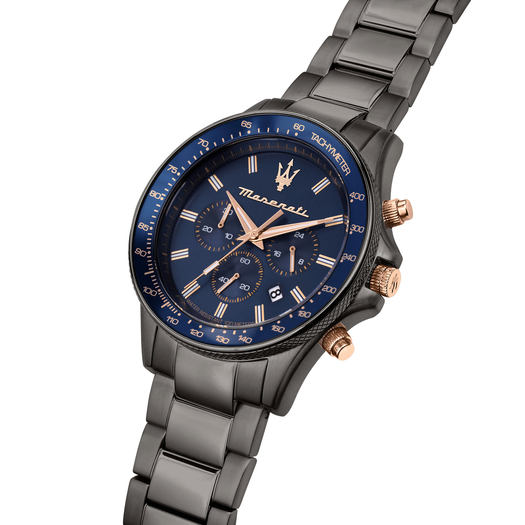 Maserati Sfida R8873640001 - Chronograaf Herenhorloge - 44 MM - Gunmetal/blauw/roségoud