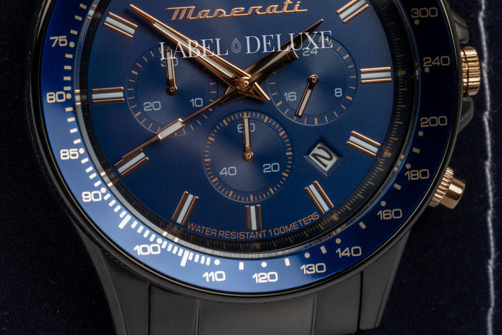 Maserati Sfida R8873640001 - Chronograaf Herenhorloge - 44 MM - Gunmetal/blauw/roségoud