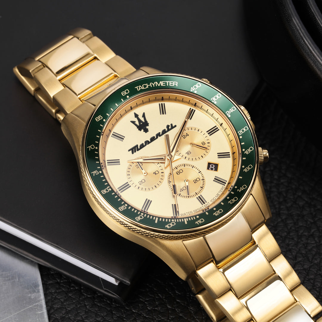 Maserati Sfida watch R8873640005 - Chronograaf Herenhorloge - 44 mm - Goud/Groen