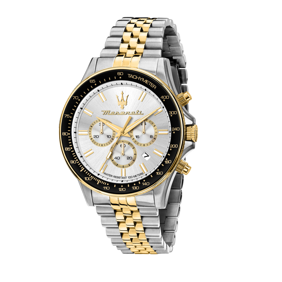 Maserati Sfida R8873640024 chronograaf herenhorloge 44mm zilver goud voorkant