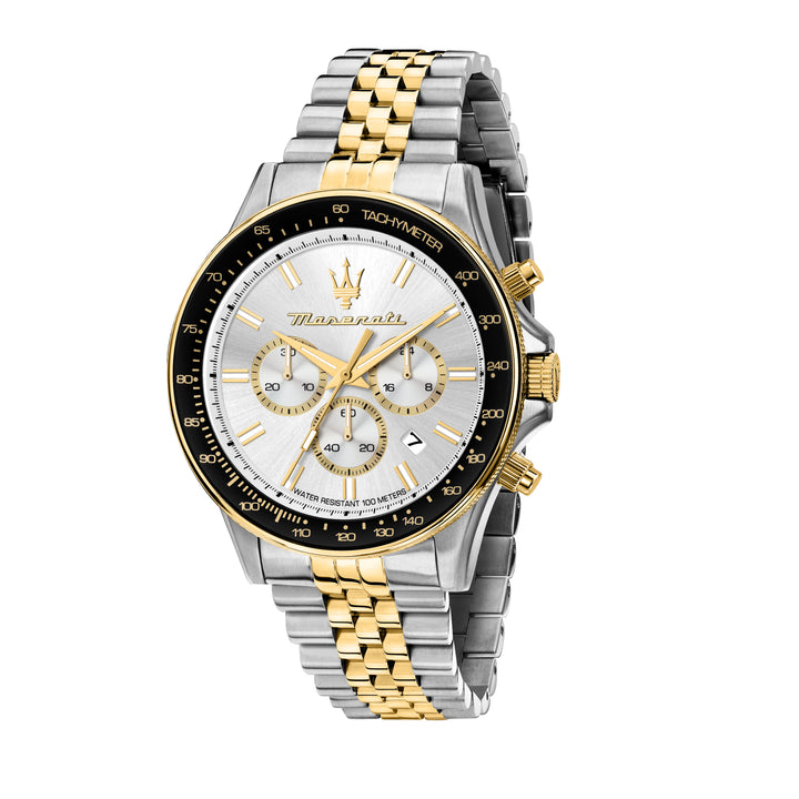 Maserati Sfida R8873640024 chronograaf herenhorloge 44mm zilver goud voorkant