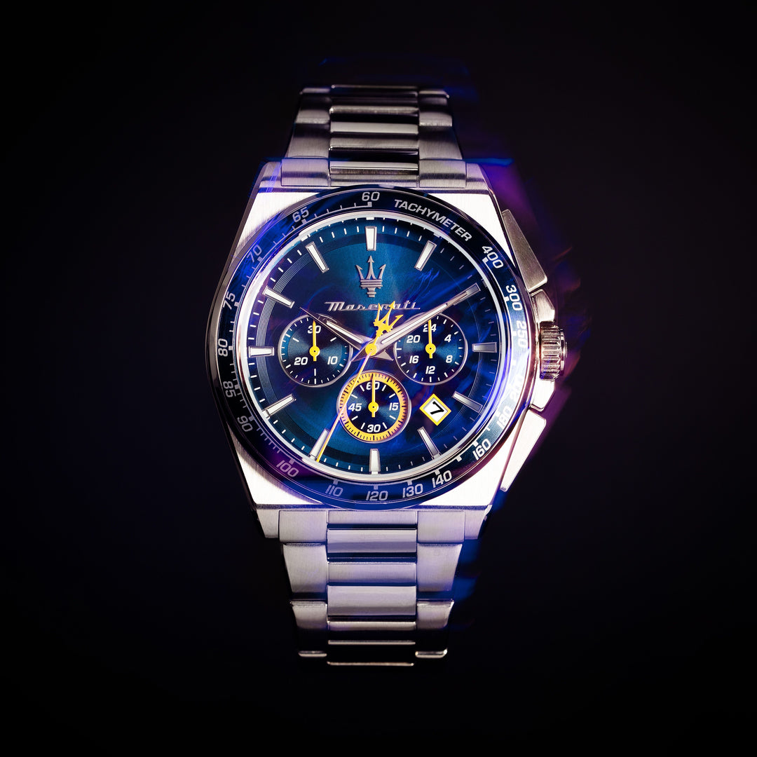 Maserati Velocita R8873652001 - Chronograaf Herenhorloge - 43 MM - Blauw Geel Zilverkleurig