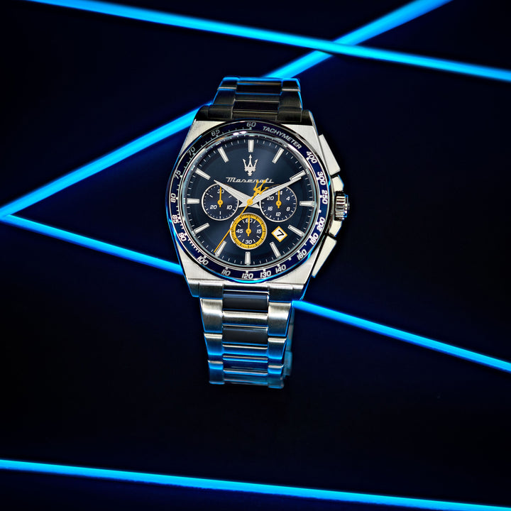 Maserati Velocita R8873652001 - Chronograaf Herenhorloge - 43 MM - Blauw Geel Zilverkleurig
