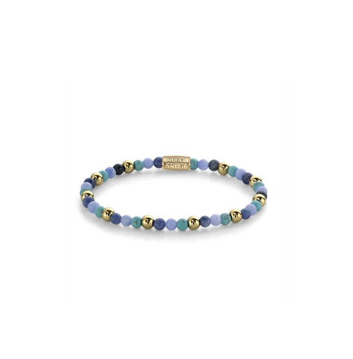 Rebel & Rose RR-40055-G-S Winter Blues - Damesarmband - Blauw/Goud - Maat S (±16.5 cm) - 4 MM