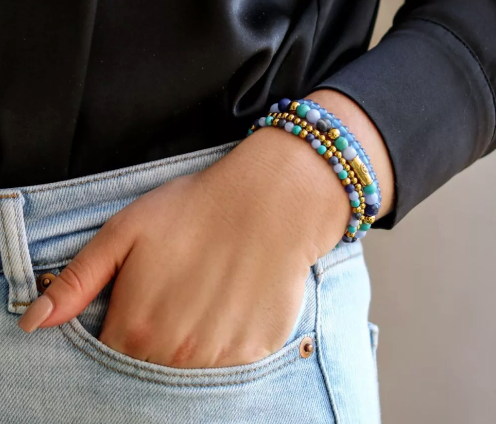 Rebel & Rose RR-40055-G-S Winter Blues - Damesarmband - Blauw/Goud - Maat S (±16.5 cm) - 4 MM