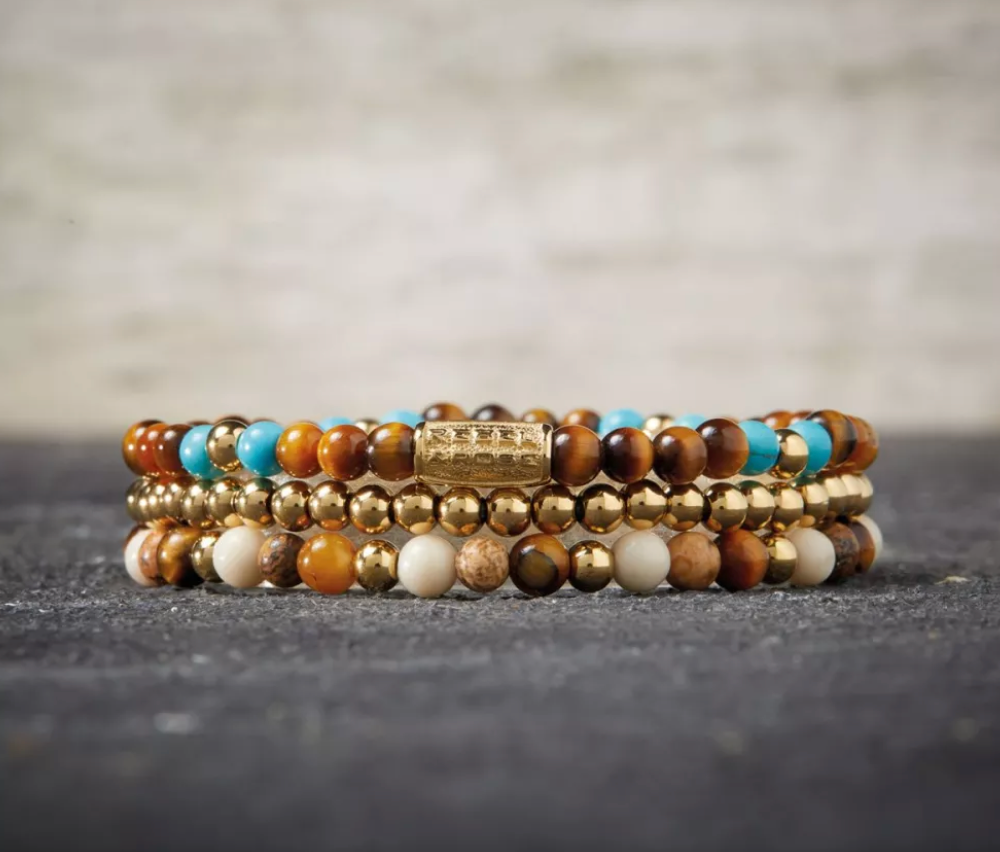 Rebel & Rose RR-40057-G-S Autumn Love - Damesarmband - Bruin/Goud - Maat S (±16,5 cm) - 4 MM