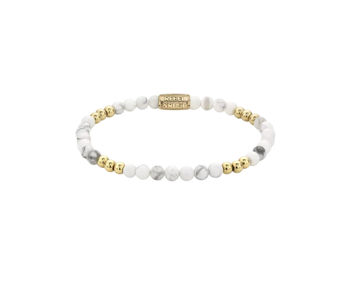 Rebel & Rose RR-40110-G-S Gold & Virgin White - Damesarmband - Wit/Goud - Maat S (±16 cm) - 4 MM