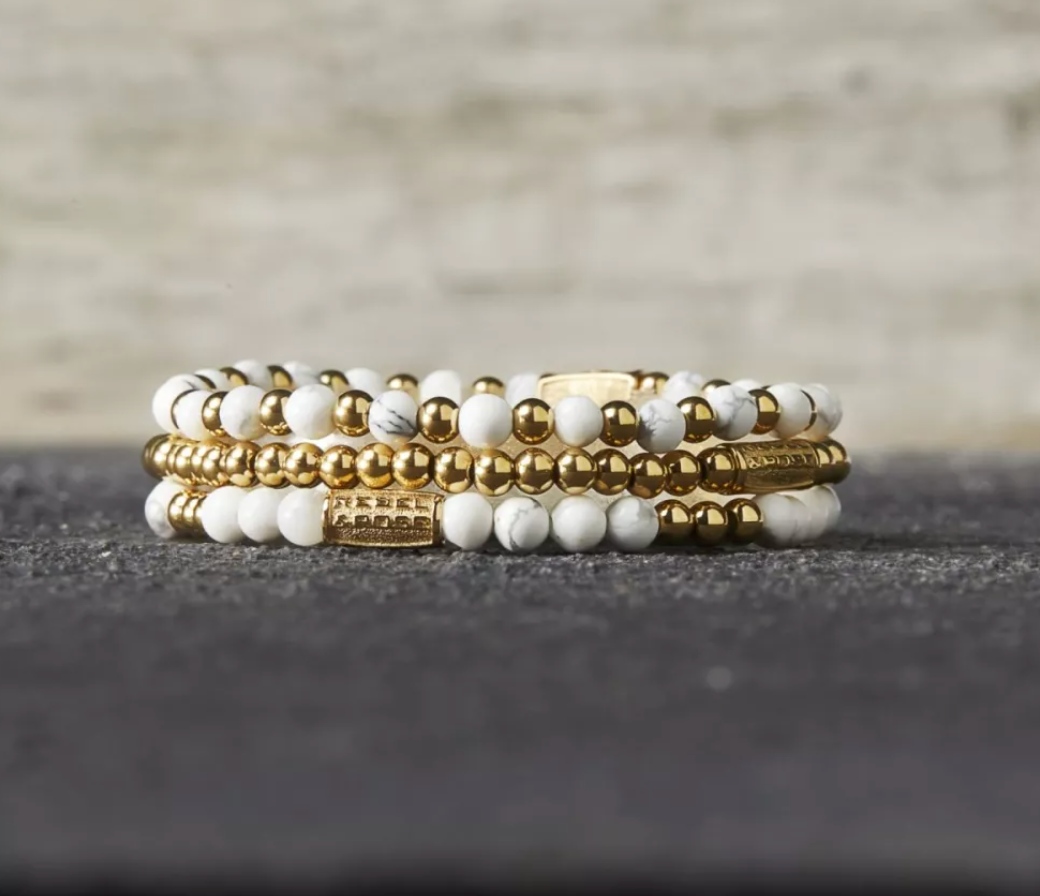 Rebel & Rose RR-40110-G-S Gold & Virgin White - Damesarmband - Wit/Goud - Maat S (±16 cm) - 4 MM