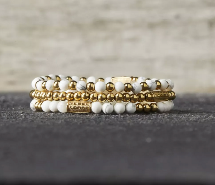 Rebel & Rose RR-40110-G-S Gold & Virgin White - Damesarmband - Wit/Goud - Maat S (±16 cm) - 4 MM