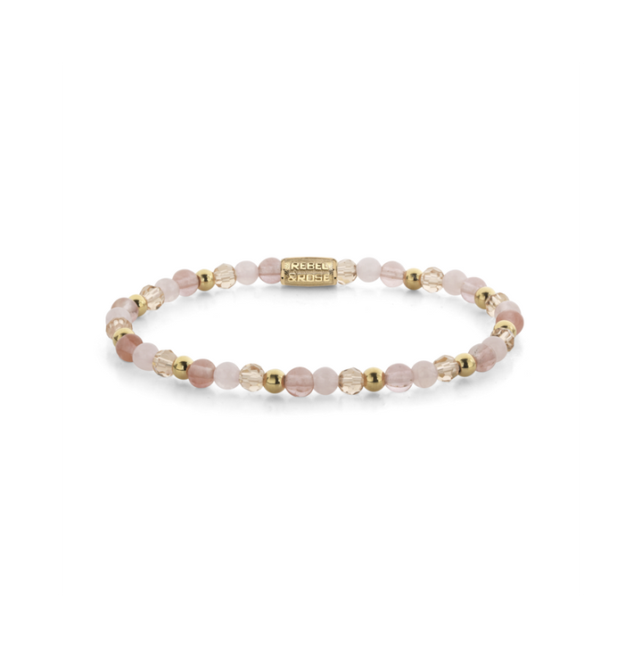 Rebel & Rose RR-40165-G-S Roses and Cherry Glam Rocks - Damesarmband - Roze/Goud - Maat S (±16 cm) - 4 MM