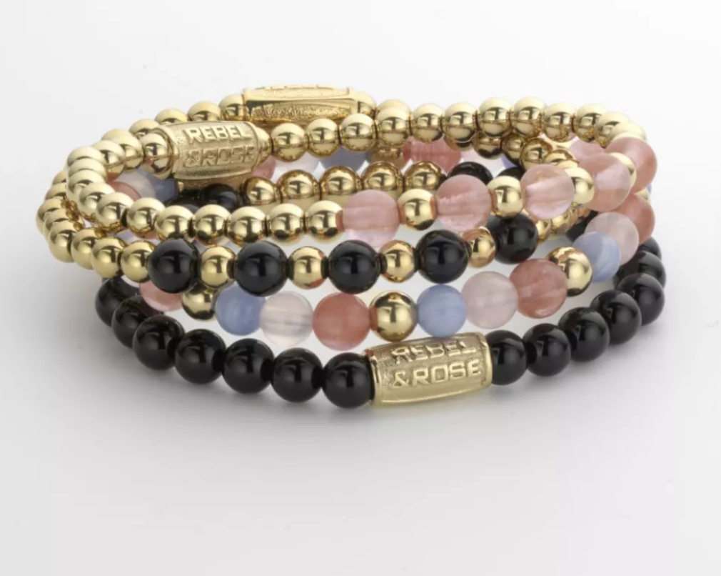 Rebel & Rose RR-60081-G-S Yellow Gold meets Cherry Rose - Damesarmband - Roze/Goud - Maat S (±16 cm) - 6 MM